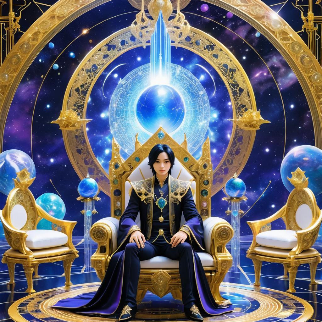 Elegant Alien Prince in Opulent Throne Room