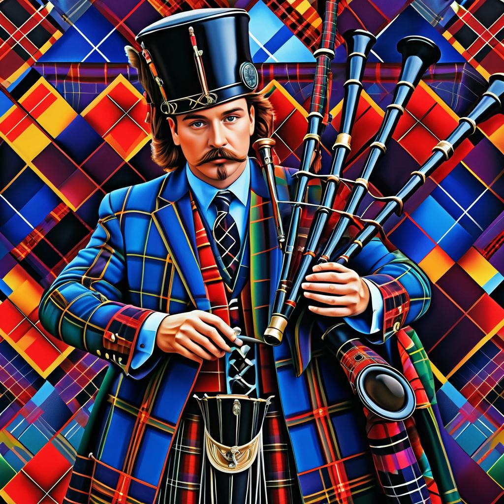 Surreal Scottish Bagpiper in Vibrant Realism