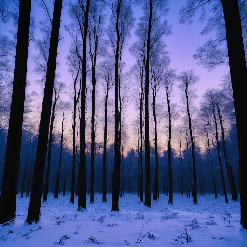 Twilight Forest Scene in Winter