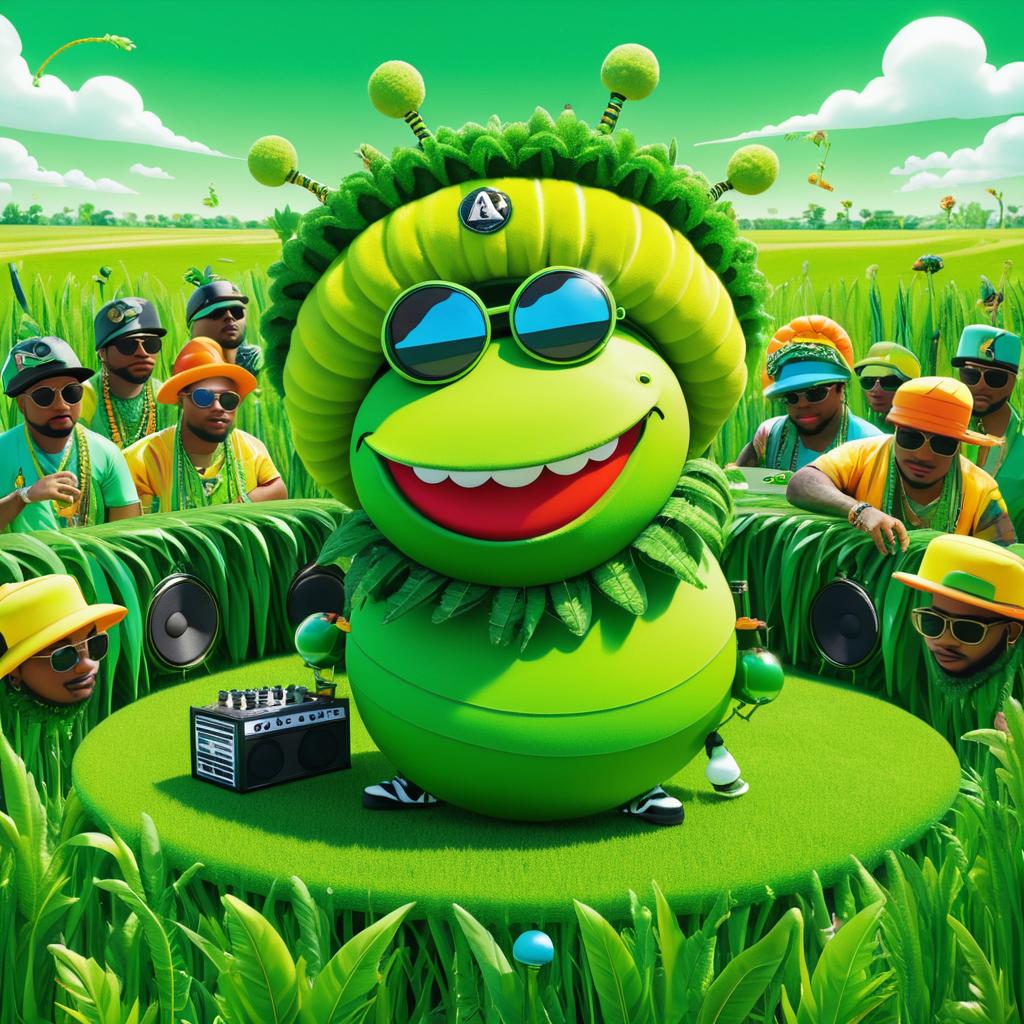 Caterpillar Rapper in Vibrant Field Scene