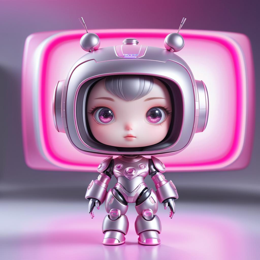 Adorable 3D Robot Girl with TV Face