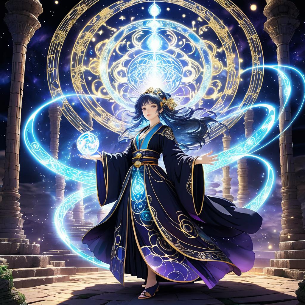 Mystical Sorceress in Ancient Temple