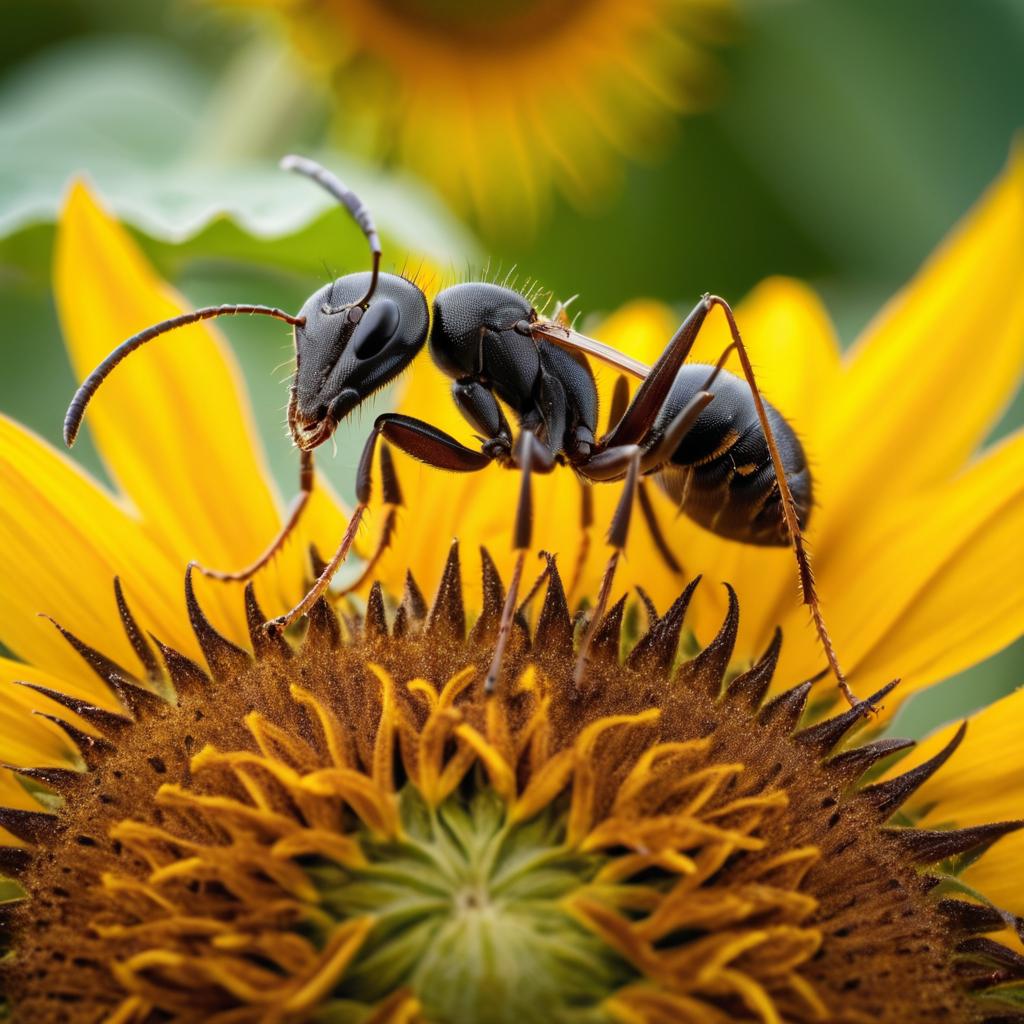 Intricate Ant on Sunflower Macro Photography