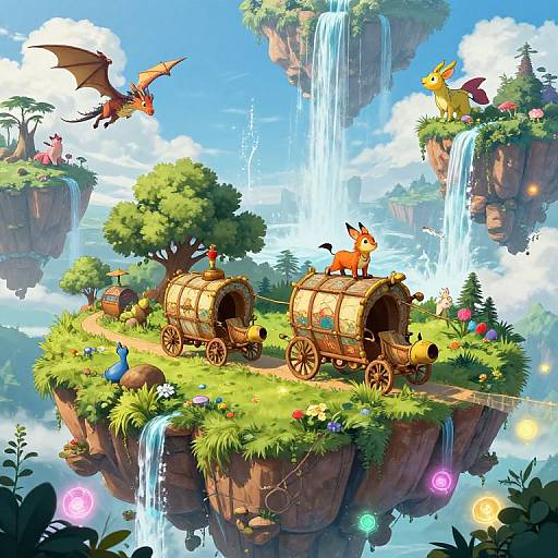 Whimsical Fantasy Caravan on Floating Islands