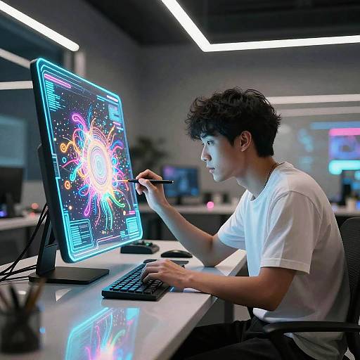 Futuristic Digital Artist with Holograms