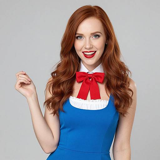 Redhead Woman in Blue Dress