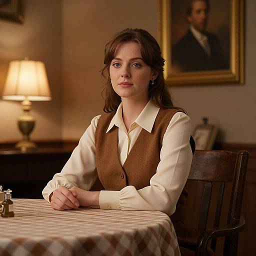 Vintage Dining Scene with Woman