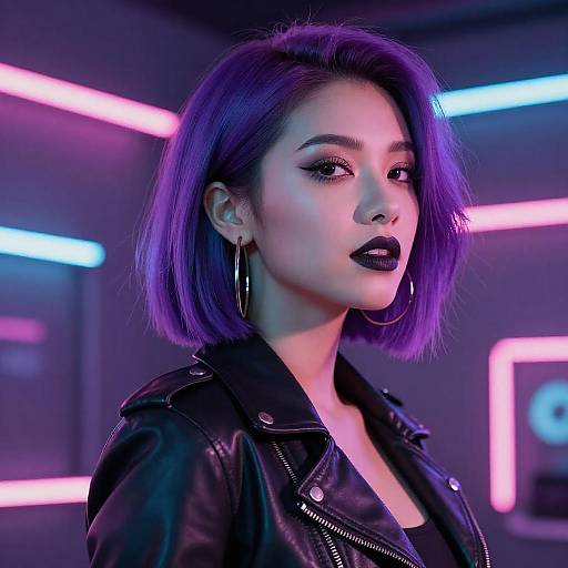 Cyberpunk Woman with Vibrant Purple Hair