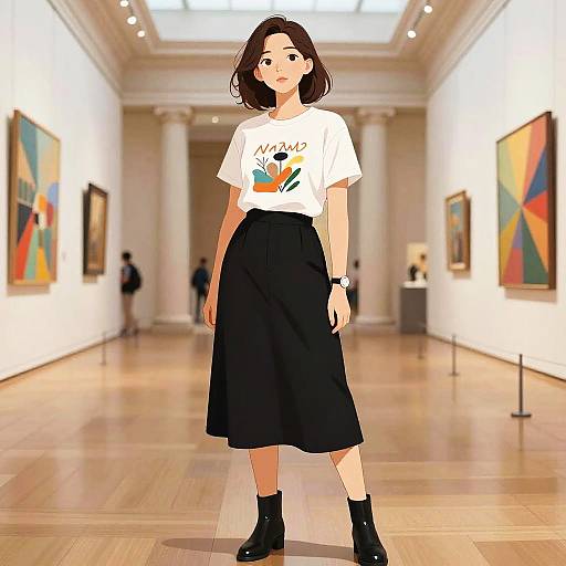 Stocky Woman in Chic Museum Setting