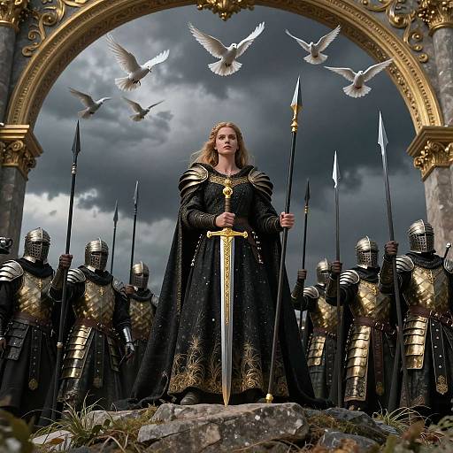 Medieval Warrior Queen with Army