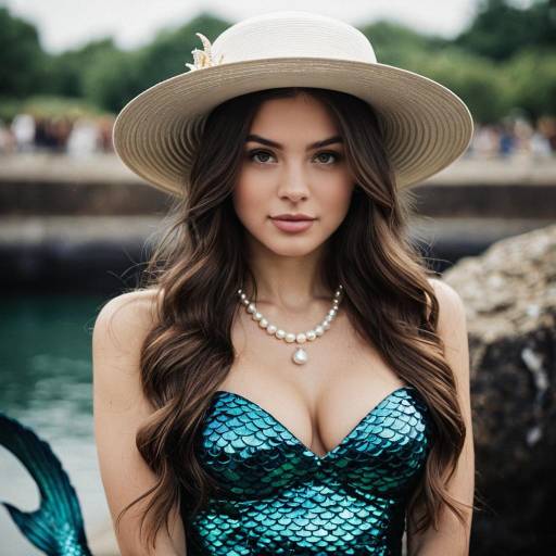Woman in Mermaid Costume with White Hat