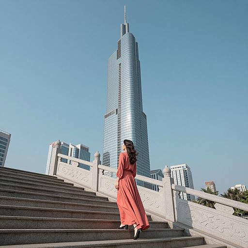 Futuristic Skyscraper with Elegant Woman