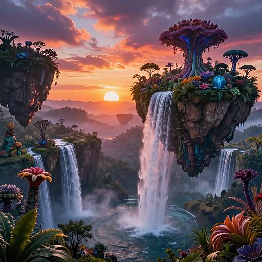 Surreal Floating Islands at Sunset