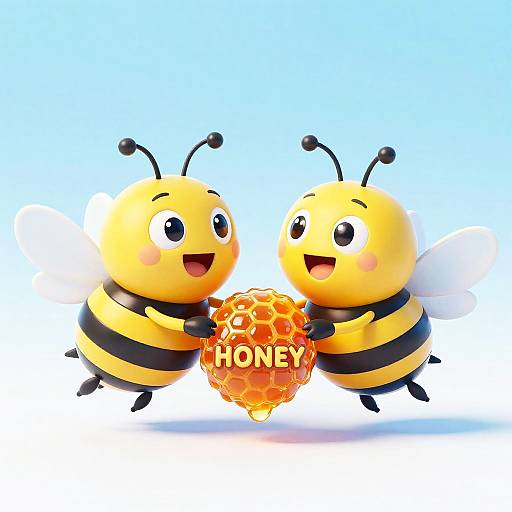 Cheerful Cartoon Bees Holding Honeycomb