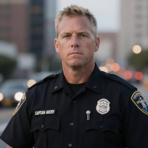 Serious Police Captain in Cityscape