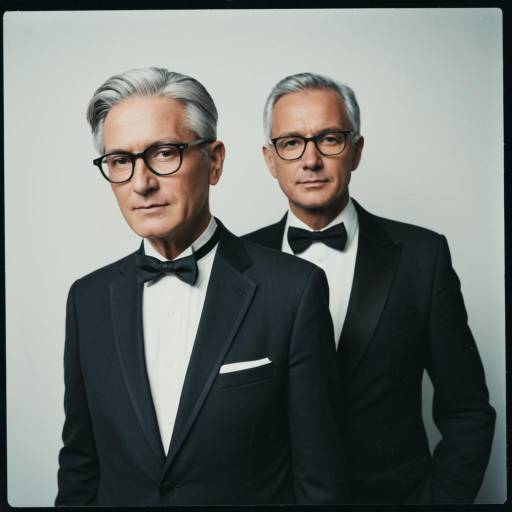 Two Mature Men in Elegant Black Suits and Bowties