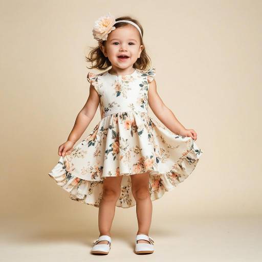 Smiling toddler in floral dress with headband