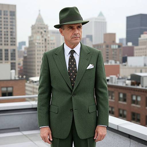 Vintage Gangster on City Rooftop