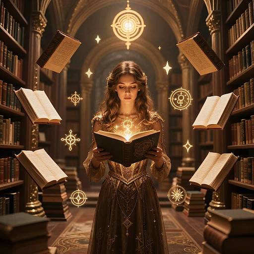 Mystical Librarian in Ancient Library