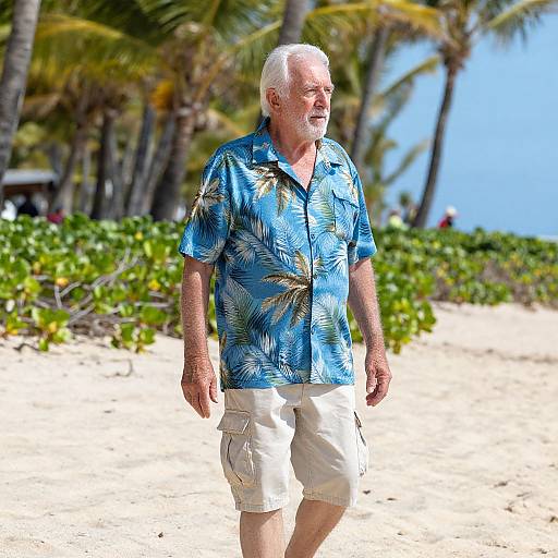 Elderly man walking on tropical beach