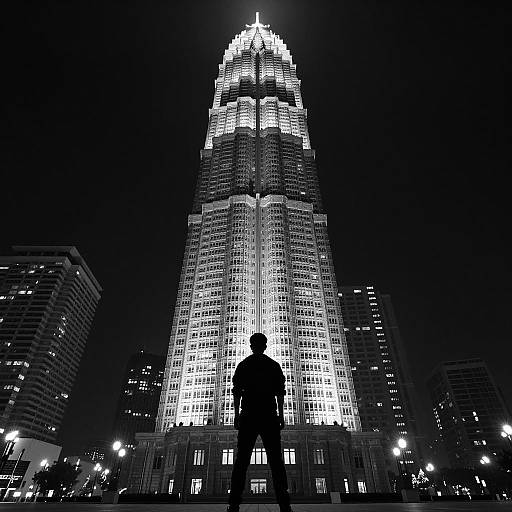 Moody Night Scene with Skyscraper