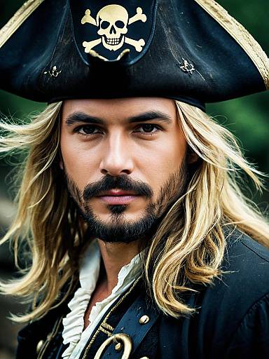 Man in Pirate Costume with Skull Hat