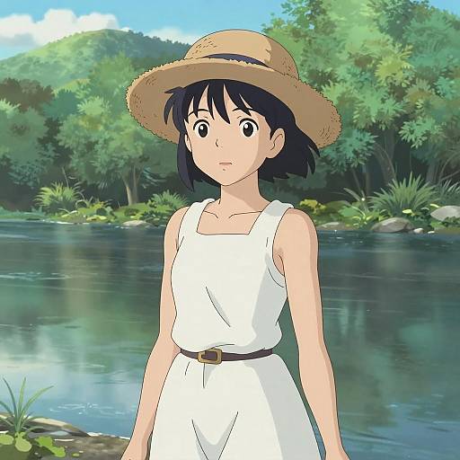 Anime Girl by a Serene River