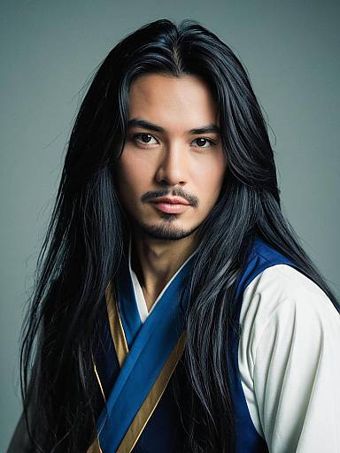Man in Asian Long Hair Cosplay Headshot