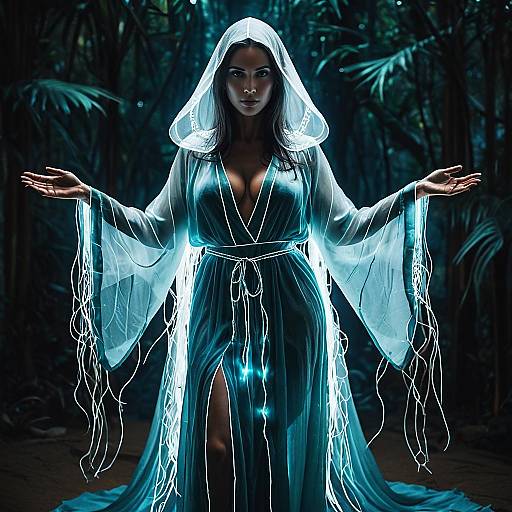 Ethereal Woman Spirit in Glowing Silk Robe
