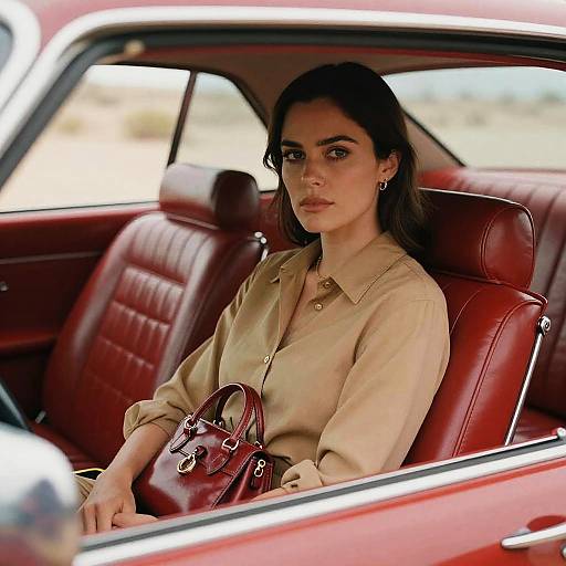 Serious Woman in Vintage Red Car
