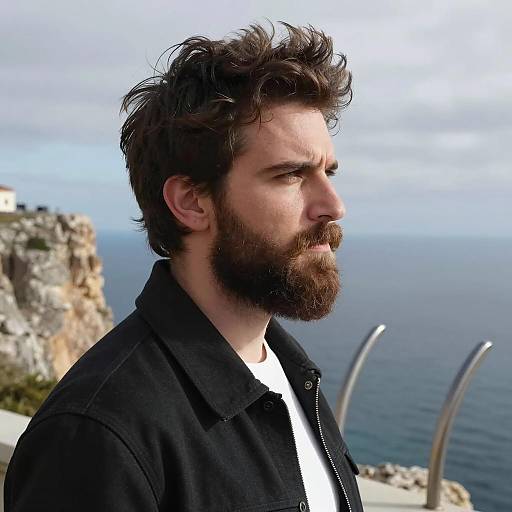 Serious Profile of a Bearded Man