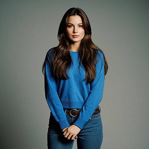 Realistic Solo Portrait of Woman in Blue