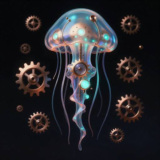 Iridescent Mechanical Jellyfish with Bioluminescent Tendrils