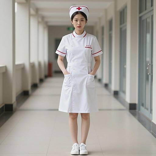 Photorealistic Nurse in Modern Corridor