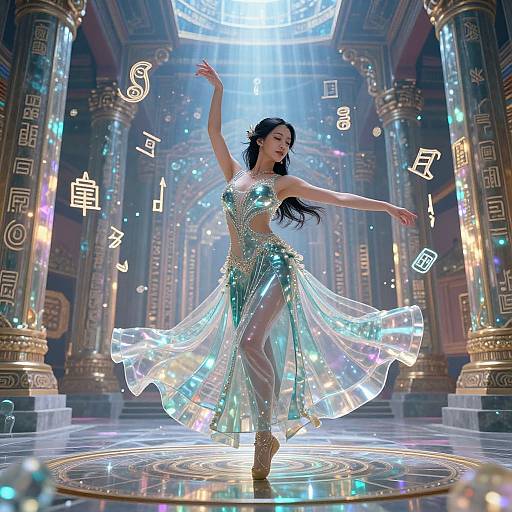 Elegant AI Actress in Virtual Temple