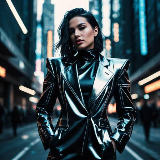 Futuristic Fashion Portrait in Cyberpunk Cityscape