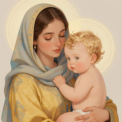 Elegant Mother and Baby Embrace Illustration