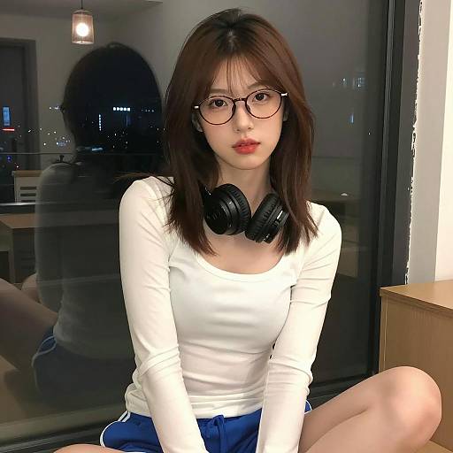 Indoor Portrait of Asian Woman with Headphones