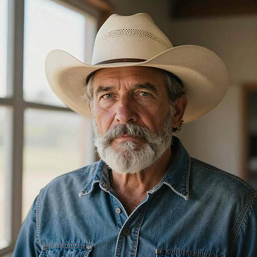 Mature man in cowboy hat and denim shirt