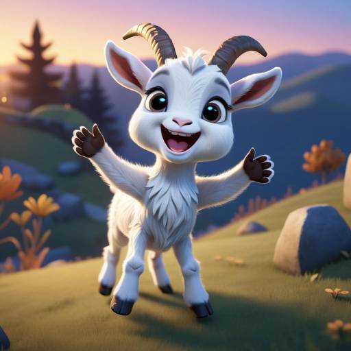Joyful Baby Goat at Sunset Hilltop