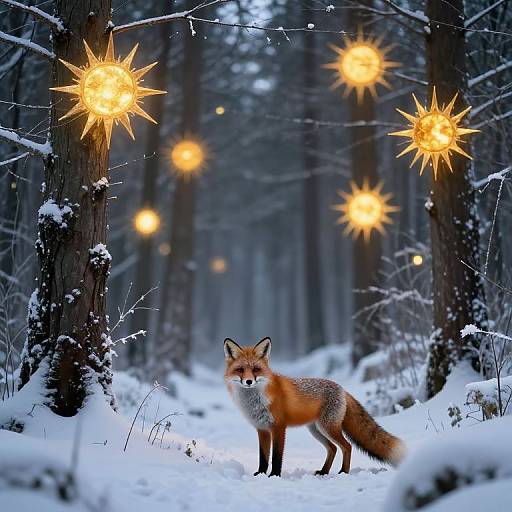 Fox Amidst Luminous Mechanical Suns