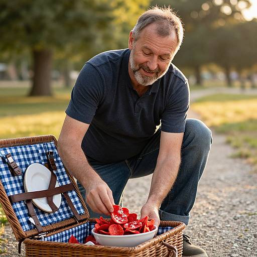 Friendly Man Packing Chips Outdoors
