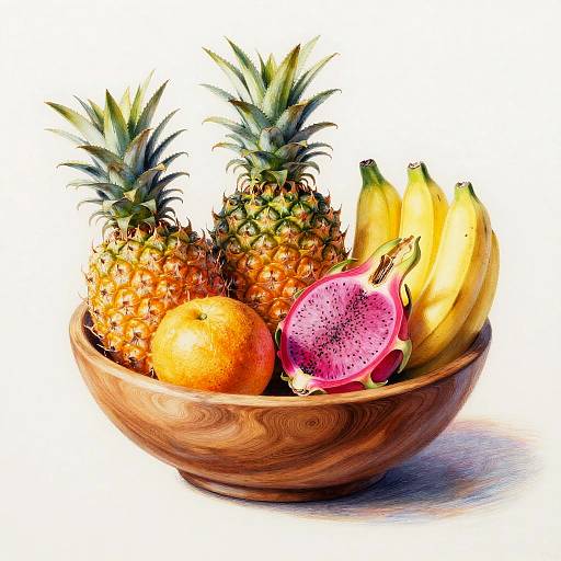 Realistic Tropical Fruit Bowl Drawing