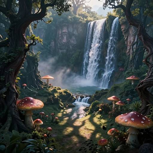 Dreamlike Surreal Waterfall Landscape