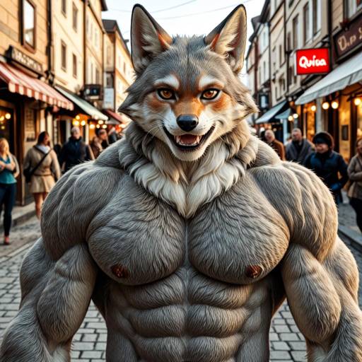 Dynamic Muscular Fox Neko Males in Urban Scene