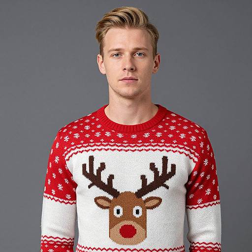 Blonde Man in Festive Reindeer Sweater