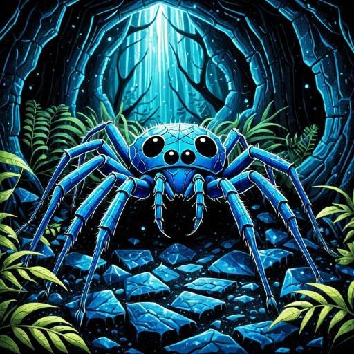 Whimsical Blue Spider in Crystal Cave