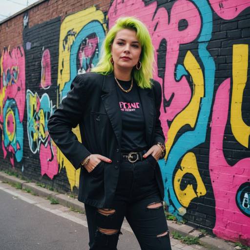 Curvy Woman with Neon Hair and 80s Style Outfit