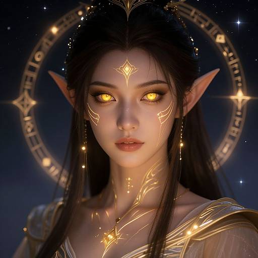 Fantasy Elf with Glowing Golden Eyes