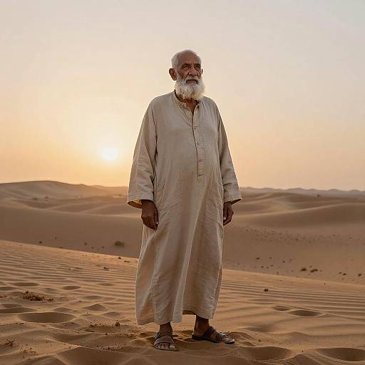 Elderly Man in Desert Oasis at Sunset